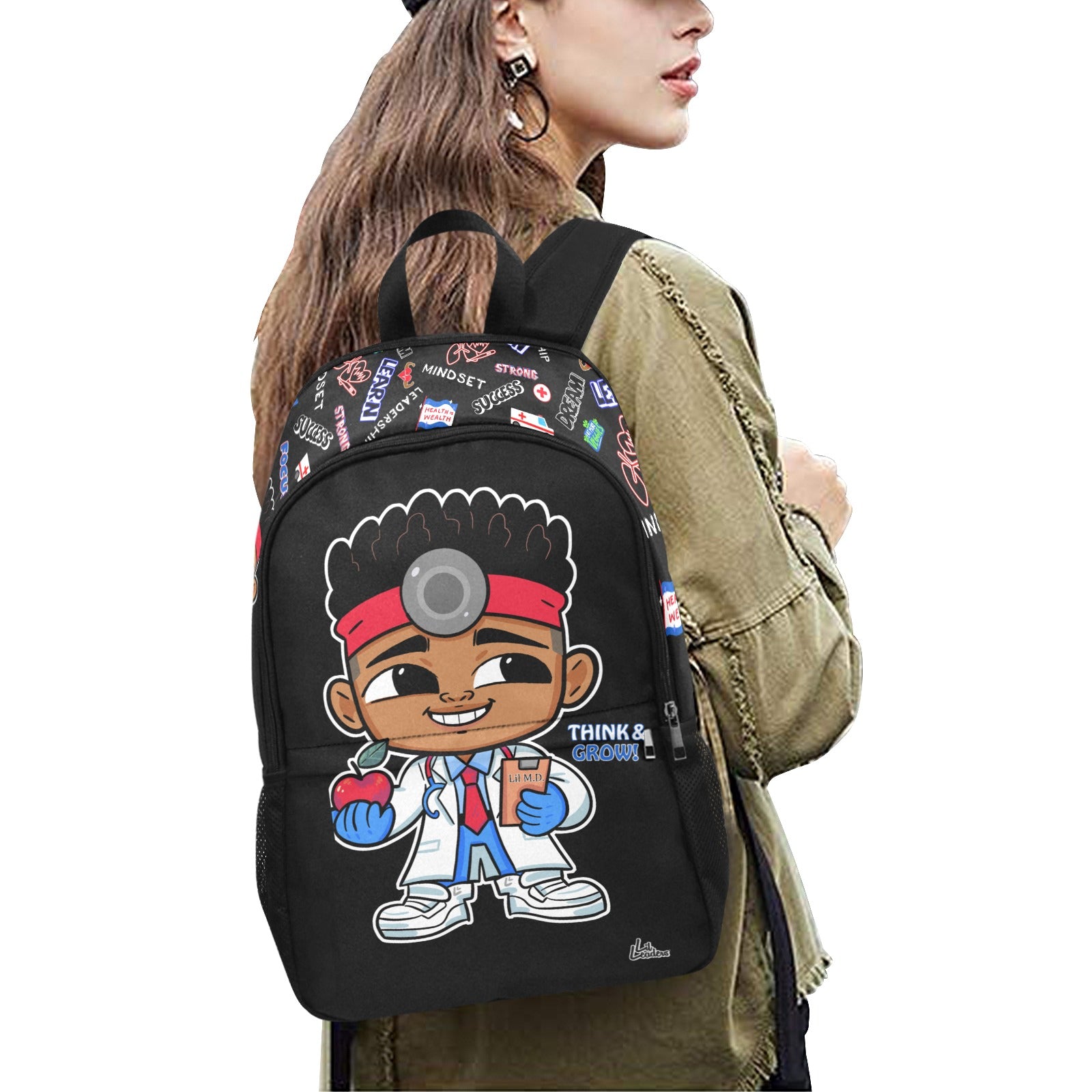 Lil Leaders Backpack - Boys - MD - /Think Grow (Black) All-Over Print Unisex Casual Backpack with Side Mesh Pockets (Model 1659)