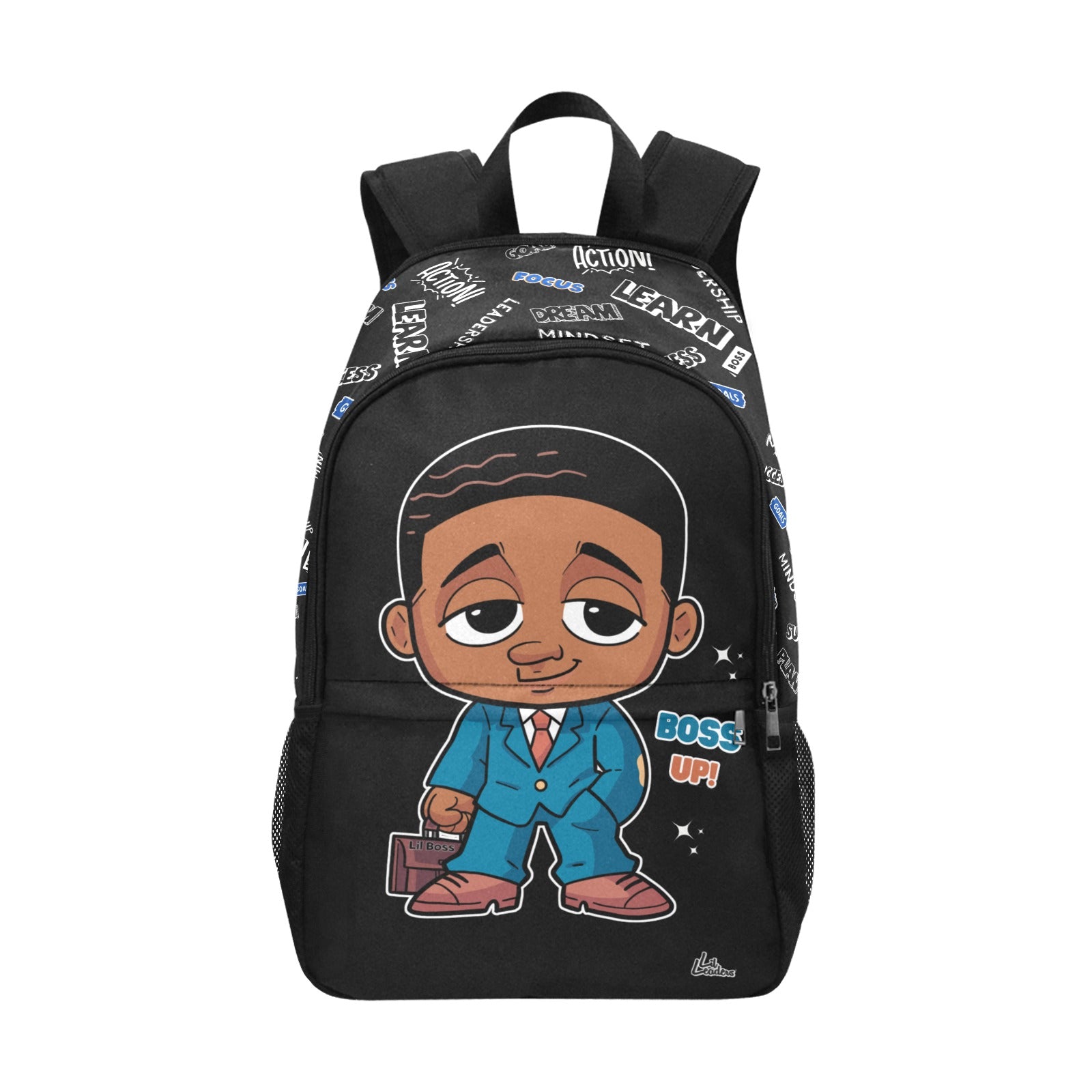 Lil Leaders Backpack - Boys - Boss Up - (Black) All-Over Print Unisex Casual Backpack with Side Mesh Pockets (Model 1659)