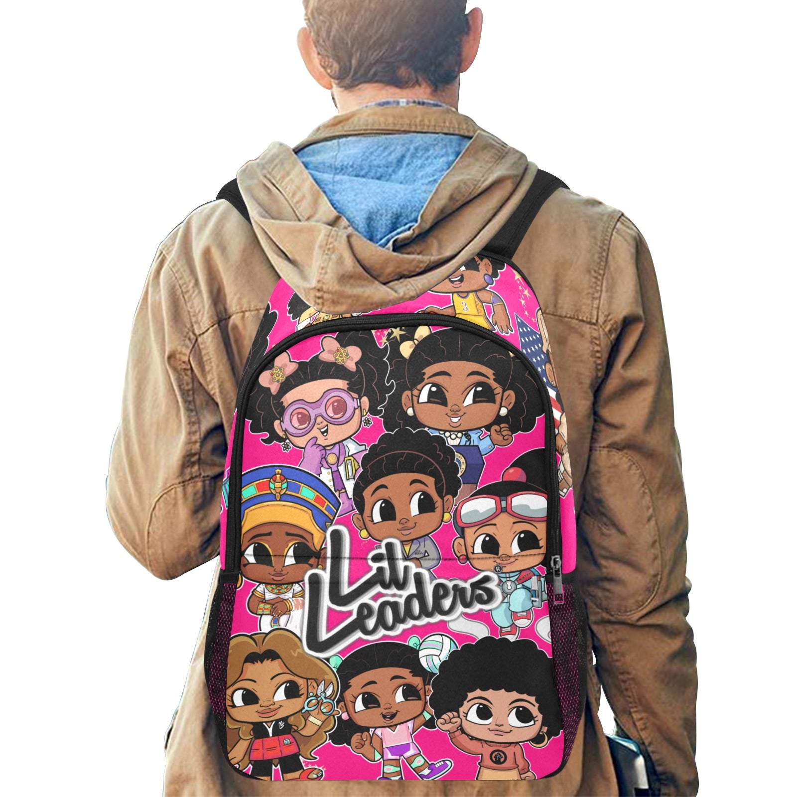 Lil Leaders Backpack - All over Logo Bag girl gang All-Over Print Unisex Casual Backpack with Side Mesh Pockets