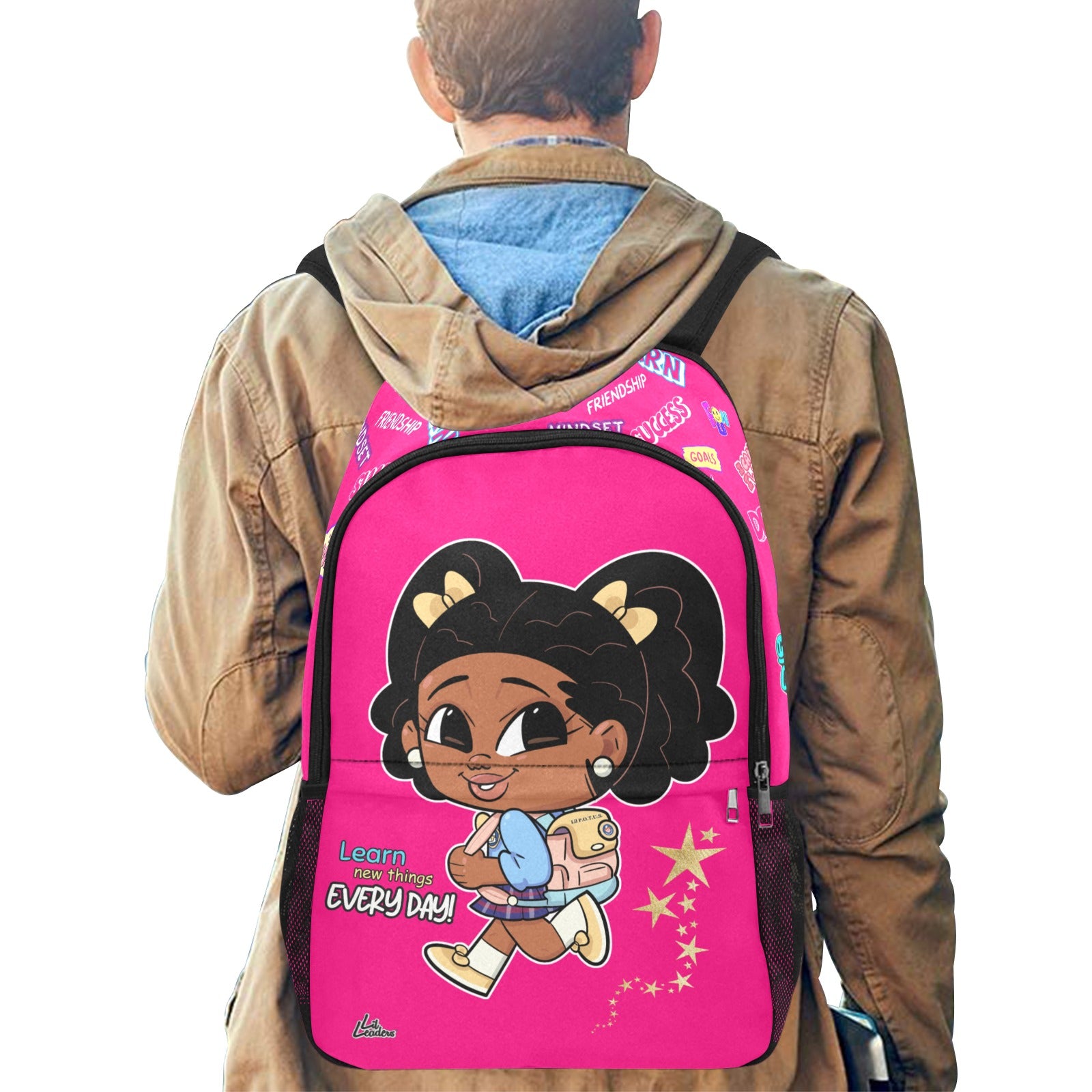 Lil Leaders Backpack - Girls - Lil P.O.T.U.S. - Learn Everyday - (Fuschia 250 5 123) All-Over Print Unisex Casual Backpack with Side Mesh Pockets (Model 1659)
