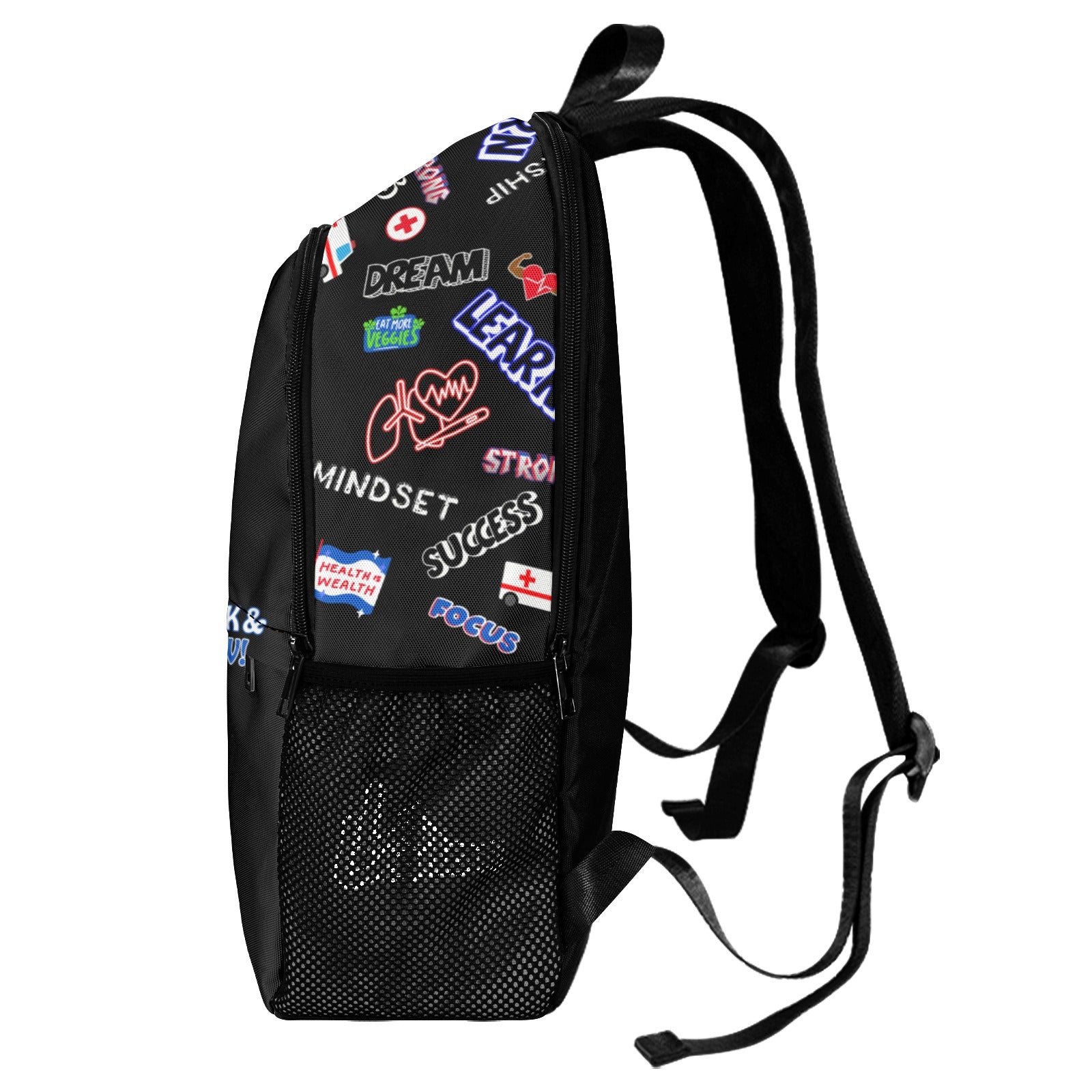 Lil Leaders Backpack - Boys - MD - /Think Grow (Black) All-Over Print Unisex Casual Backpack with Side Mesh Pockets (Model 1659)