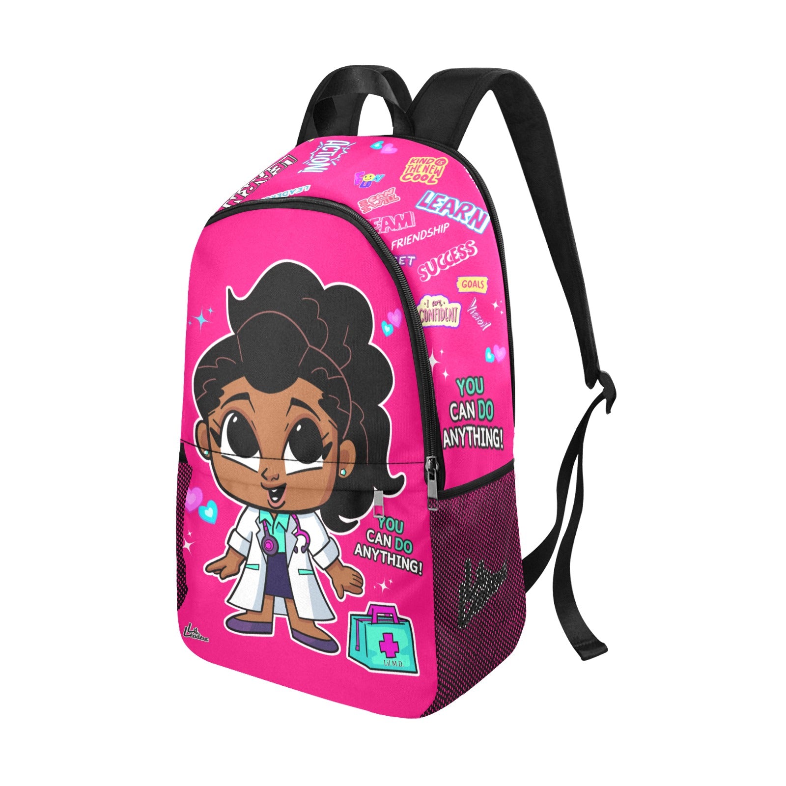 Lil Leaders Backpack - Girls - Lil M.D. - You Dan Do Anything - (Fuschia 250 5 123) All-Over Print Unisex Casual Backpack with Side Mesh Pockets