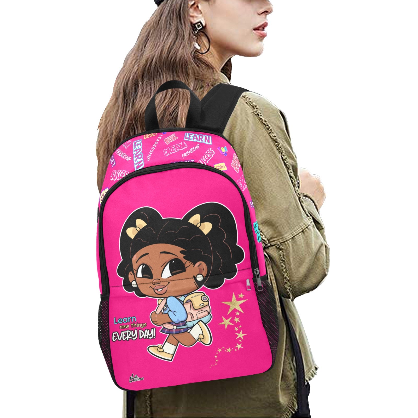 Lil Leaders Backpack - Girls - Lil P.O.T.U.S. - Learn Everyday - (Fuschia 250 5 123) All-Over Print Unisex Casual Backpack with Side Mesh Pockets (Model 1659)