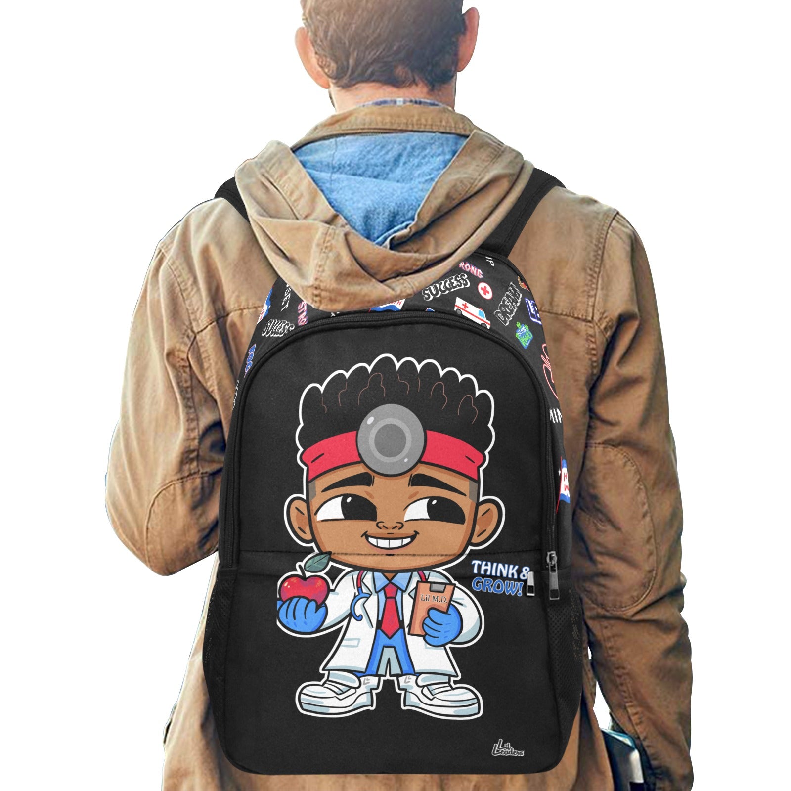 Lil Leaders Backpack - Boys - MD - /Think Grow (Black) All-Over Print Unisex Casual Backpack with Side Mesh Pockets (Model 1659)