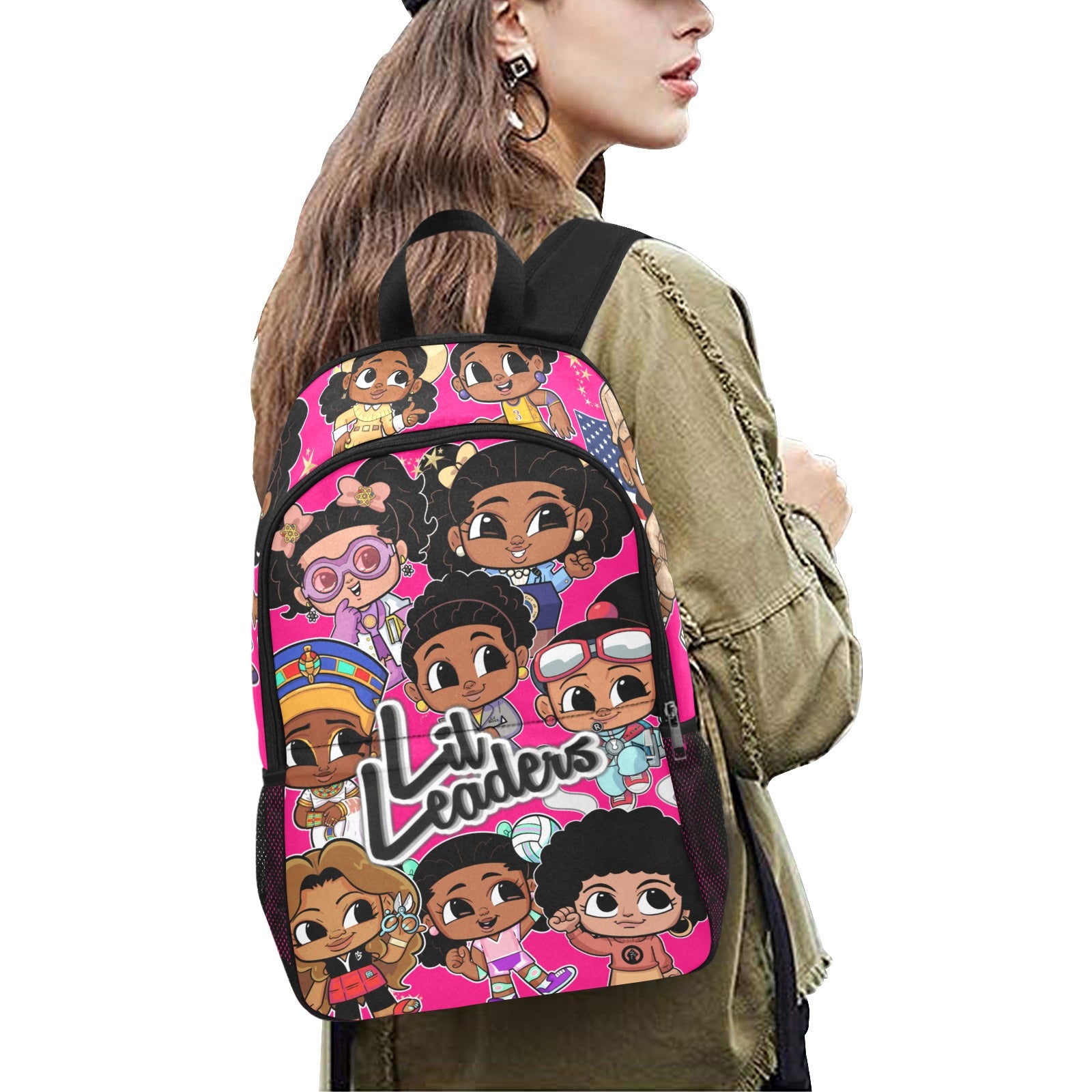 Lil Leaders Backpack - All over Logo Bag girl gang All-Over Print Unisex Casual Backpack with Side Mesh Pockets