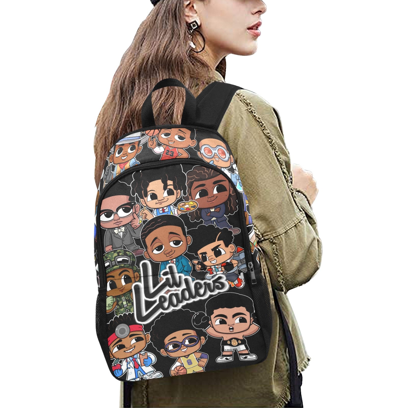 Lil Leaders Backpack - Boys - Gang Black All-Over Print Unisex Casual Backpack with Side Mesh Pockets