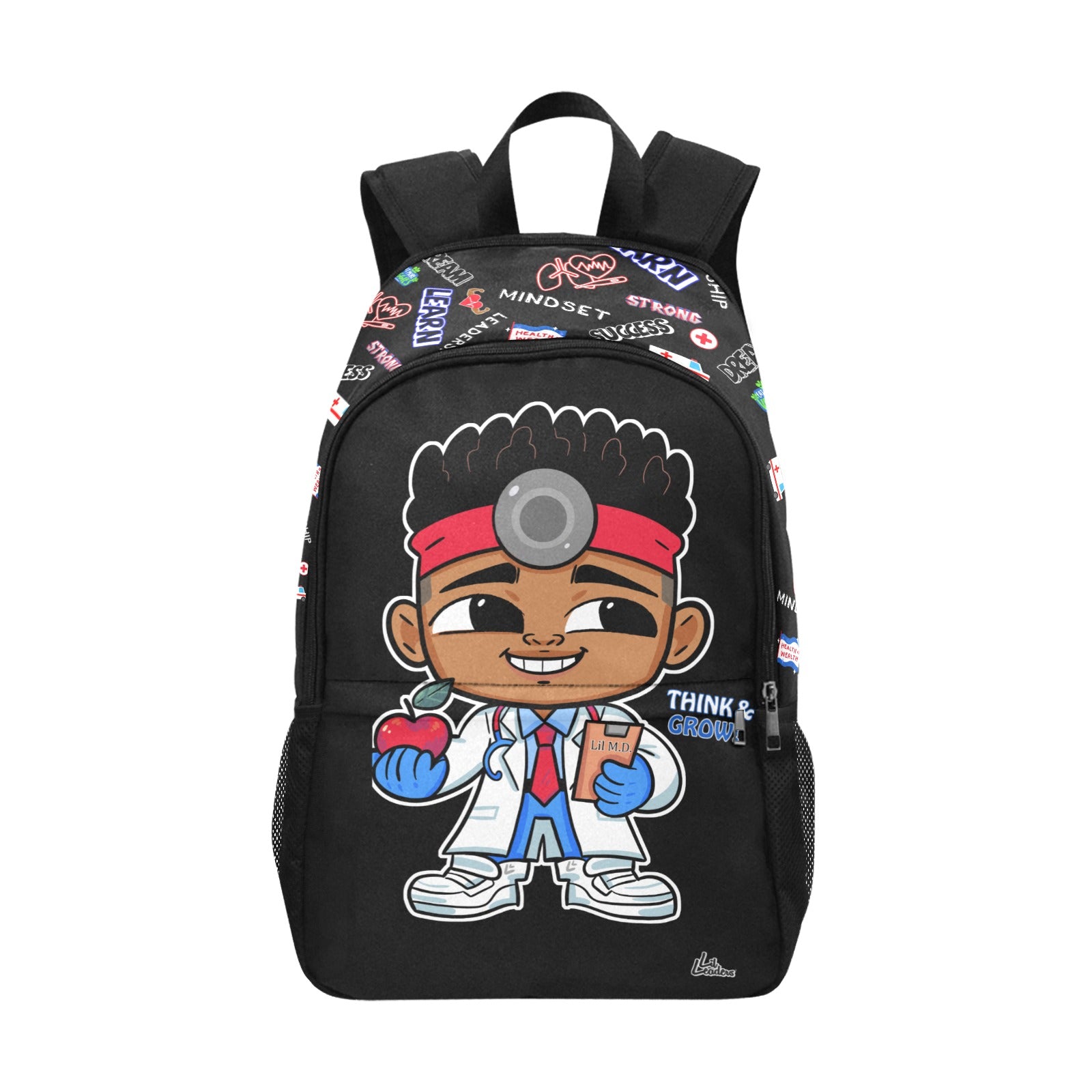 Lil Leaders Backpack - Boys - MD - /Think Grow (Black) All-Over Print Unisex Casual Backpack with Side Mesh Pockets (Model 1659)