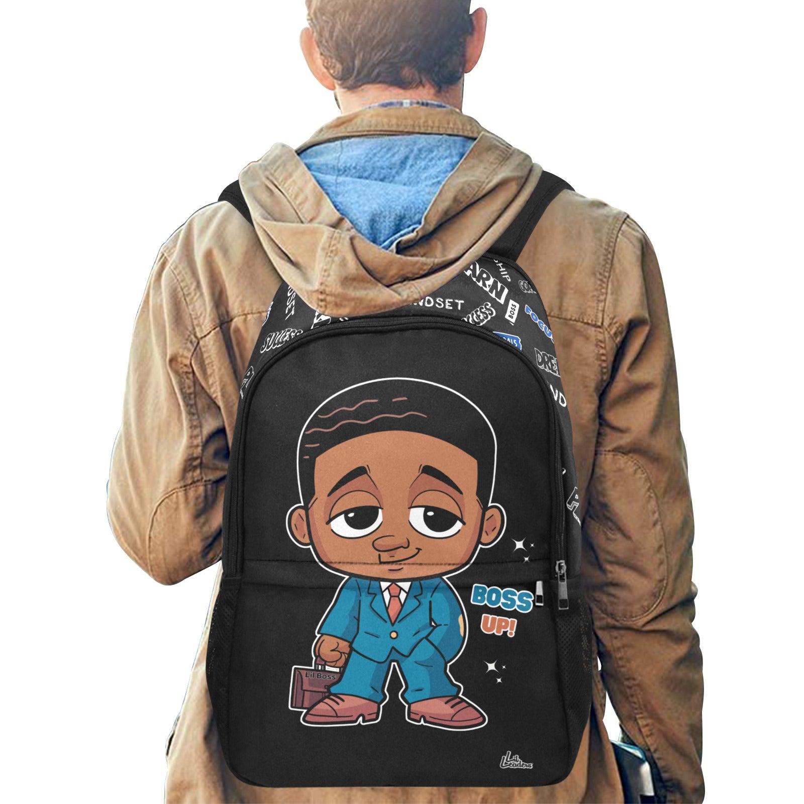 Lil Leaders Backpack - Boys - Boss Up - (Black) All-Over Print Unisex Casual Backpack with Side Mesh Pockets (Model 1659)