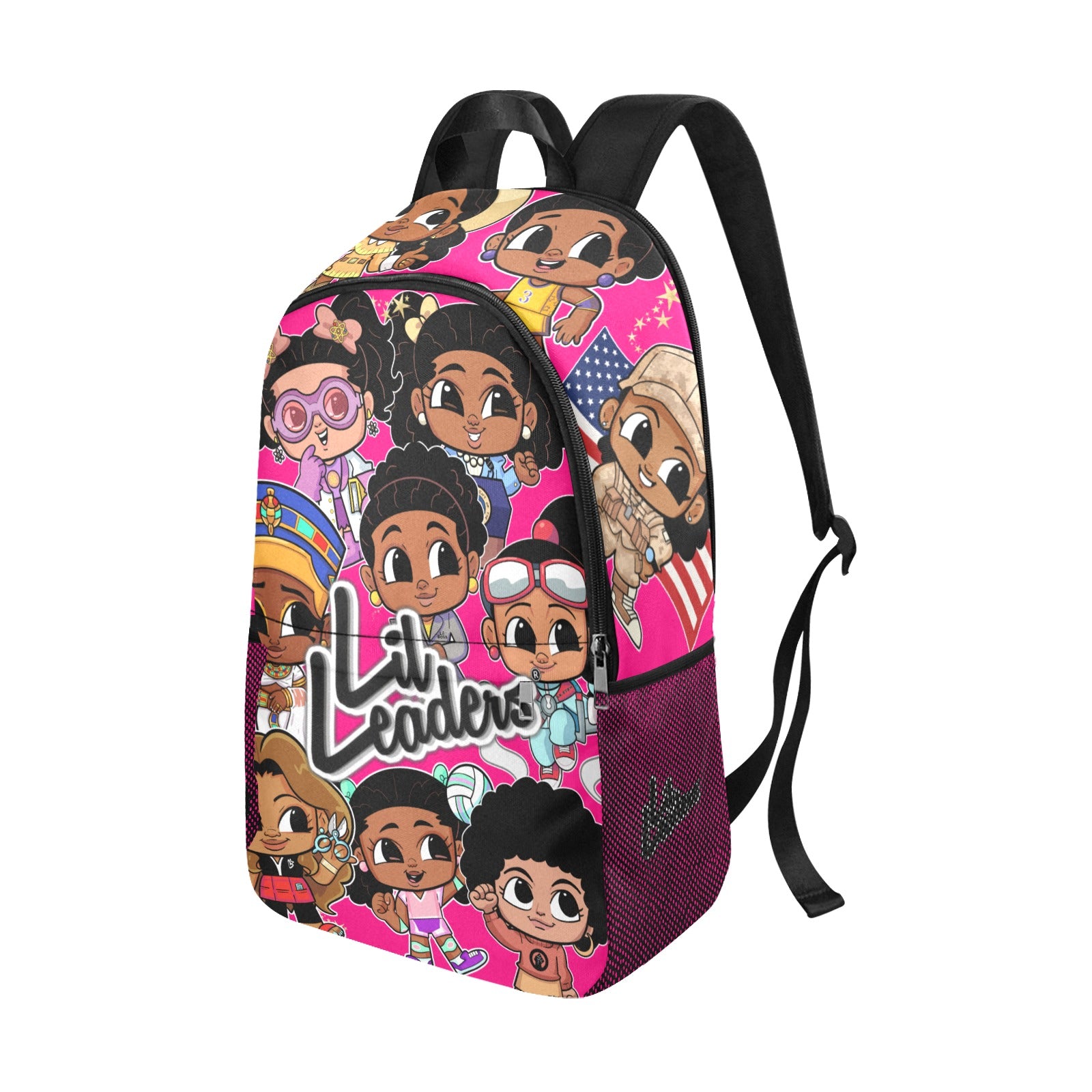 Lil Leaders Backpack - All over Logo Bag girl gang All-Over Print Unisex Casual Backpack with Side Mesh Pockets