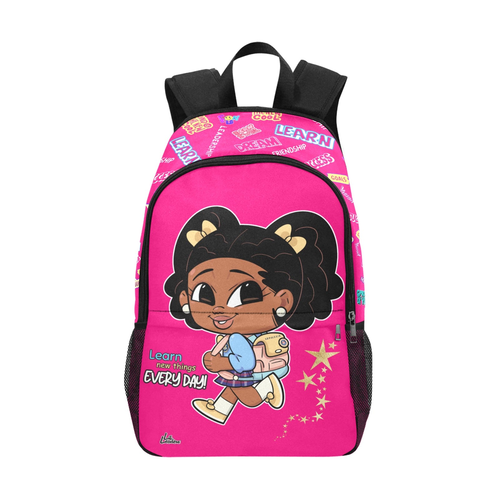 Lil Leaders Backpack - Girls - Lil P.O.T.U.S. - Learn Everyday - (Fuschia 250 5 123) All-Over Print Unisex Casual Backpack with Side Mesh Pockets (Model 1659)