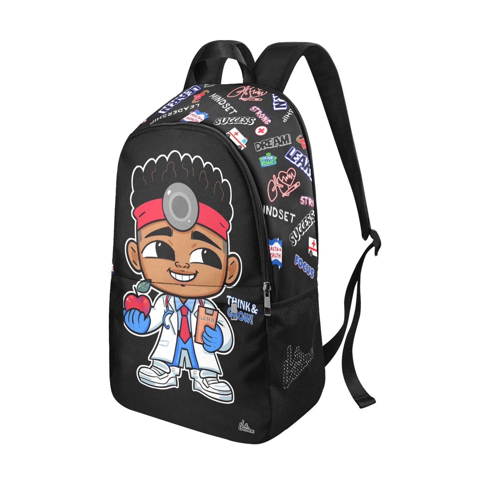 Lil Leaders Backpack - Boys - MD - /Think Grow (Black) All-Over Print Unisex Casual Backpack with Side Mesh Pockets (Model 1659)