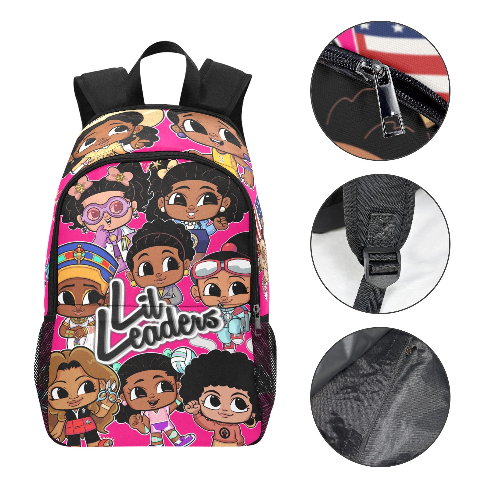 Lil Leaders Backpack - All over Logo Bag girl gang All-Over Print Unisex Casual Backpack with Side Mesh Pockets